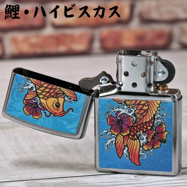 ZIPPO/USA ZIPPO　和柄シリーズ　昇り鯉とハイビスカス　Carp with Hibiscus　ストリートクローム　プリント加工　Z207-107667画像4