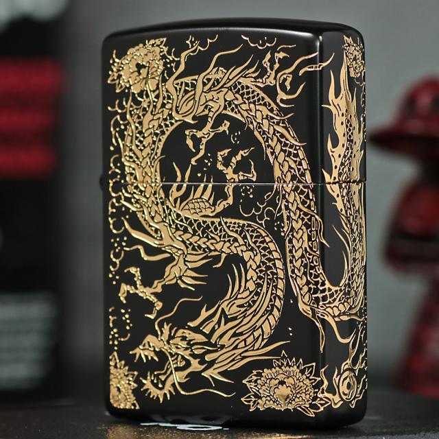 ZIPPO/2面龍 黒金　イオンブラック金差しメッキ 　2面連続エッチング　黒　竜　ドラゴン　2MENRYU-BK画像4