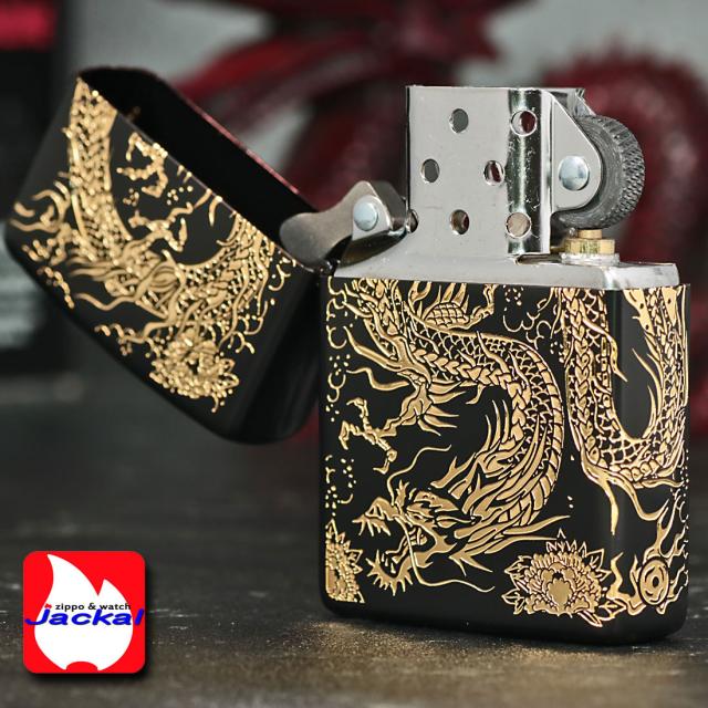 ZIPPO/2面龍 黒金　イオンブラック金差しメッキ 　2面連続エッチング　黒　竜　ドラゴン　2MENRYU-BK画像5