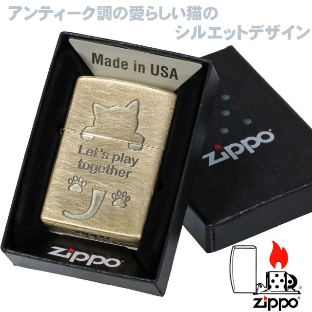 ZIPPO/大人気　猫シリーズ  アンティーク調  猫シルエット　真鍮メッキ　ユーズド加工　2UDBI-CAT 画像4