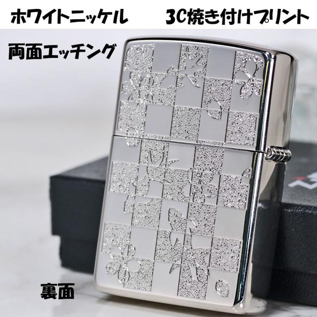 ZIPPO/金魚と桜　ホワイトニッケル 両面エッチング　プリント　KINGYOSAKURA画像3