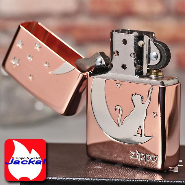 ZIPPO/月とネコ　ピンクゴールドメッキ　ニッケルメッキ　ポリッシュ仕上げ　エッチング　TUKINEKO-PKG画像4