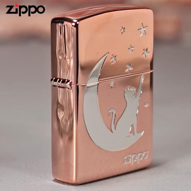 ZIPPO/月とネコ　ピンクゴールドメッキ　ニッケルメッキ　ポリッシュ仕上げ　エッチング　TUKINEKO-PKG画像6