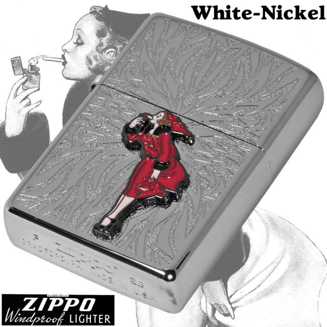 ZIPPO/大人気「WINDY」メタル貼り　ホワイトニッケル エッチング　WINDY-Metal-WN画像2