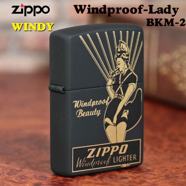 ZIPPO/人気の「WINDY」デザイン　WINDPROOF LADY ウィンドプルーフ・レディ ブラックマット＆イエローゴールド　BKM-2画像2