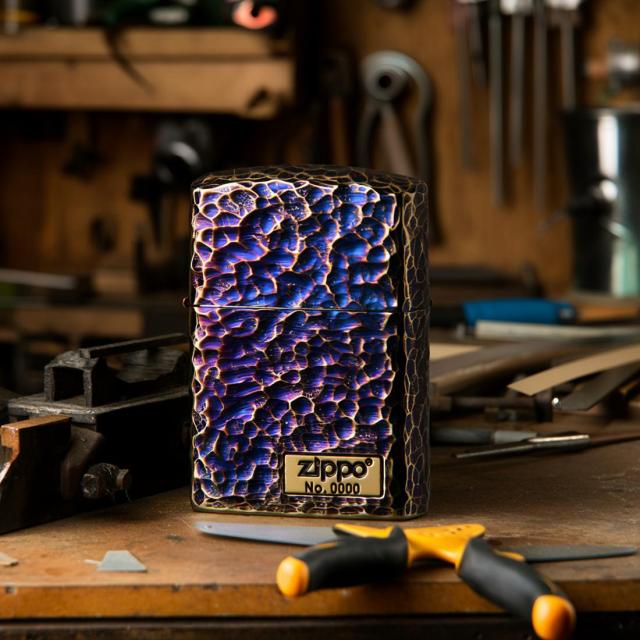 ZIPPO/アーマー ハンマートーン(つち目)5面加工 リューター仕上げ メタル貼り シリアルナンバー入り 金メッキいぶし 162GI-Z5HAMMER2画像7