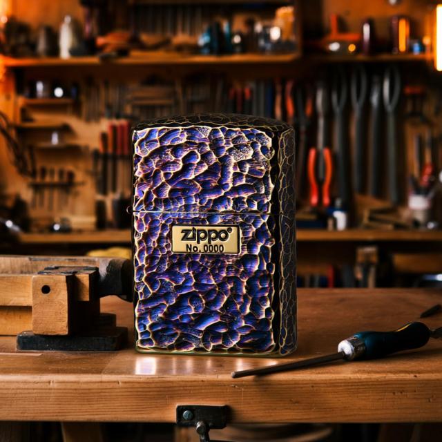 ZIPPO/アーマー ハンマートーン(つち目)5面加工 リューター仕上げ メタル貼り シリアルナンバー入り 金メッキいぶし 162GI-Z5HAMMER画像7