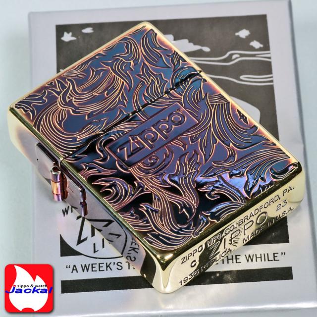 ZIPPO/ 1935 復刻 レプリカ アラベスク金イブシ 両面エッチング ZIPPOロゴ入り 1935ARB-GI画像5