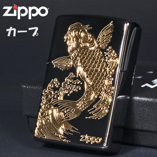 ZIPPO/Carp 鯉 ブラックニッケル エッチング金サシ ZIPPOロゴ入り 2BKG-CARP画像2