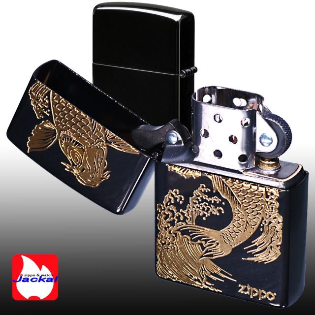 ZIPPO/Carp 鯉 ブラックニッケル エッチング金サシ ZIPPOロゴ入り 2BKG-CARP画像3