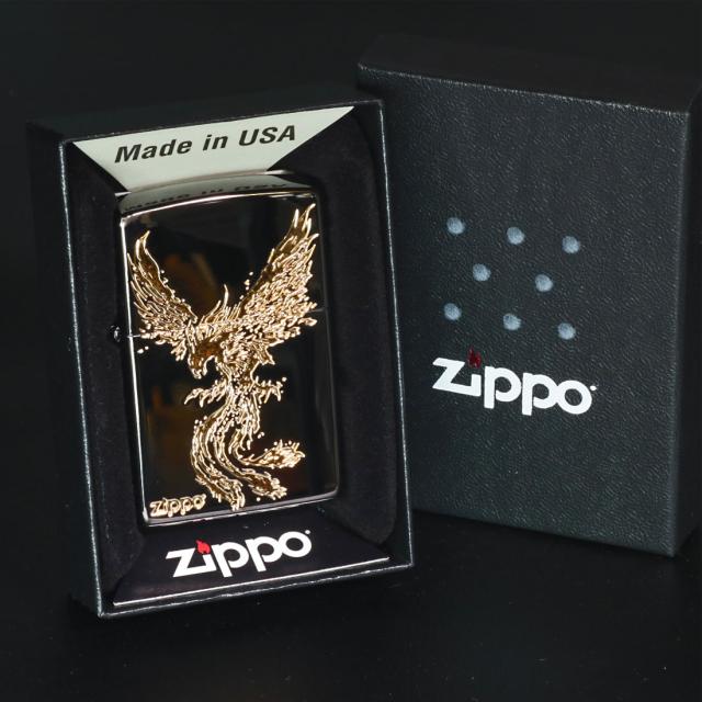 ZIPPO/Phoenix 鳳凰 ブラックニッケル エッチング金サシ ZIPPOロゴ入り 2BKG-PHX画像5
