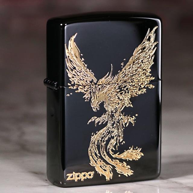 ZIPPO/Phoenix 鳳凰 ブラックニッケル エッチング金サシ ZIPPOロゴ入り 2BKG-PHX画像7