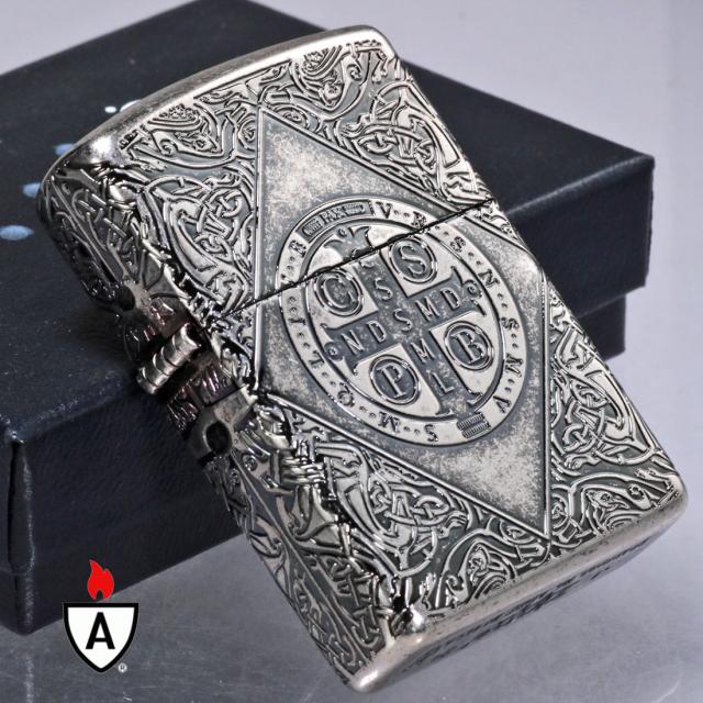 ZIPPO/アーマー ZIPPO Armor ベネディクトクロス ニッケルイブシバレル 4面エッチング加工 BDT-CRS-NIB画像3