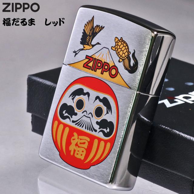 ZIPPO/福達磨(紅)  だるま 縁起柄 鶴亀 富士山 ブラッシュクローム プリント加工 ZIPPOロゴ入り DARUMA-RD画像2