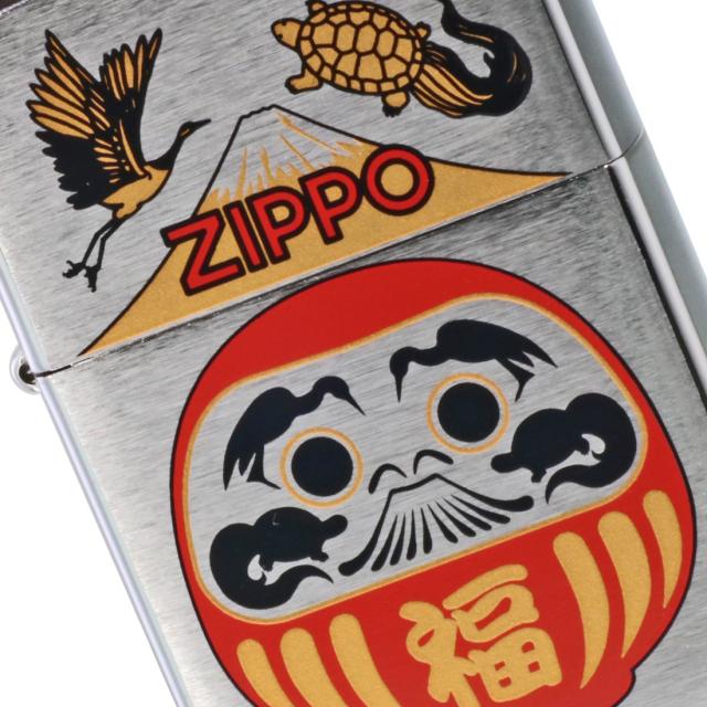 ZIPPO/福達磨(紅)  だるま 縁起柄 鶴亀 富士山 ブラッシュクローム プリント加工 ZIPPOロゴ入り DARUMA-RD画像3