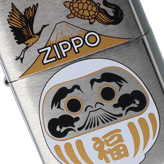 ZIPPO/福達磨(白)  だるま 縁起柄 鶴亀 富士山 ブラッシュクローム プリント加工 ZIPPOロゴ入り DARUMA-WH画像3