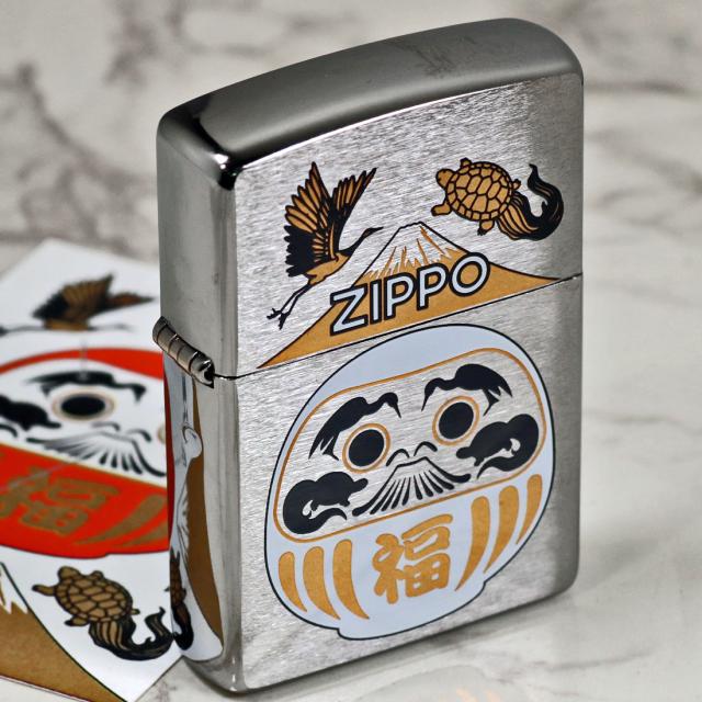 ZIPPO/福達磨(白)  だるま 縁起柄 鶴亀 富士山 ブラッシュクローム プリント加工 ZIPPOロゴ入り DARUMA-WH画像8