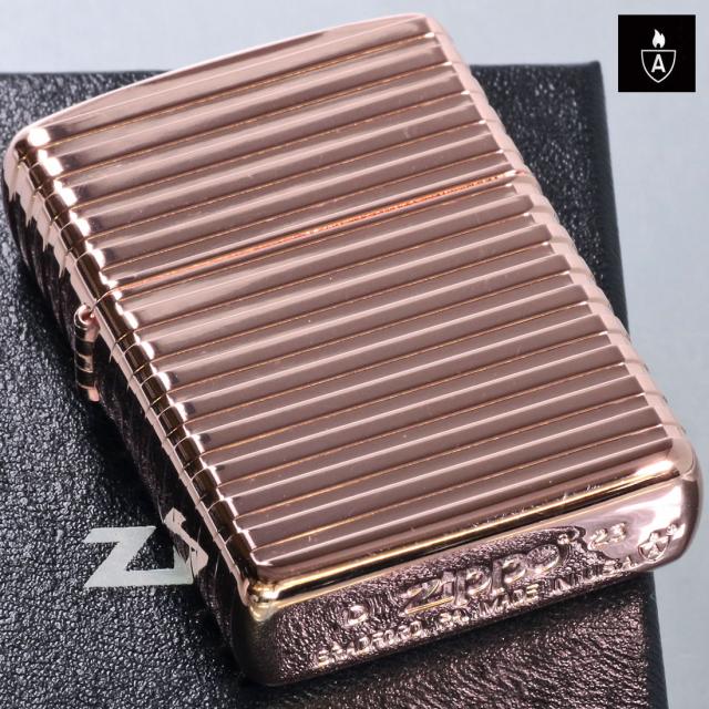 ZIPPO/ARMOR アーマー　ホリゾンタルストライブ ピンクゴールド PG 3次元立体彫刻 4面連続加工　Horizontal Stripe HS-PG画像3