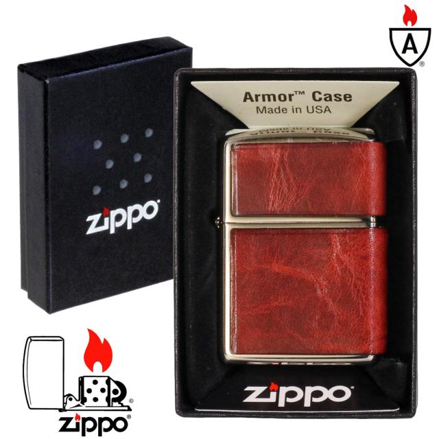 ZIPPO/armor アーマー レザー カバード 本牛革貼り ダメージレッド ニッケルいぶし LCN-DRD画像3