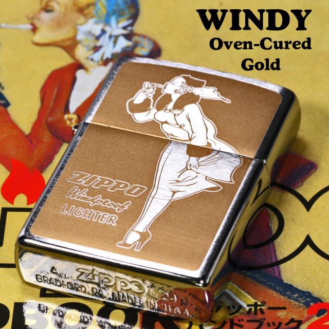 ZIPPO/人気の「WINDY」デザイン　ウィンディ プリント(Oven-Cured)  G ゴールド オイルライター　P-WINDY-G画像1
