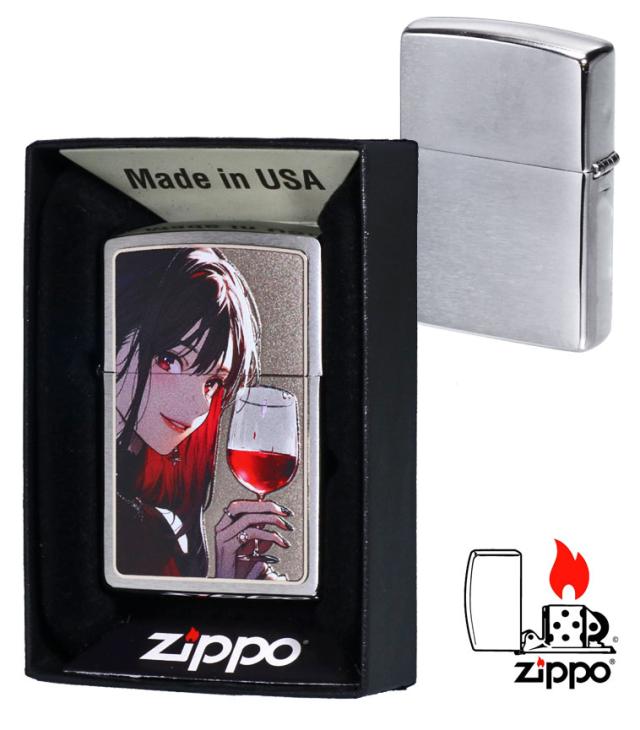 ZIPPO/ガール柄　Drinking Girl ドリンキング ガール ブラッシュクローム イラスト プリントメタル貼り　SO-KA画像5