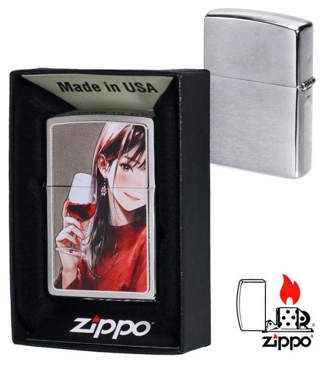ZIPPO/ガール柄　Drinking Girl ドリンキング ガール ブラッシュクローム イラスト プリントメタル貼り　SO-KB画像5
