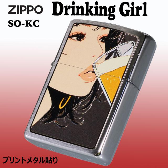 ZIPPO/ガール柄　Drinking Girl ドリンキング ガール ブラッシュクローム イラスト プリントメタル貼り　SO-KC画像2