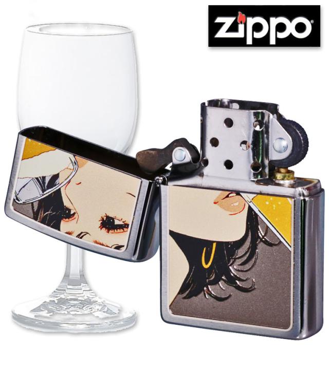 ZIPPO/ガール柄　Drinking Girl ドリンキング ガール ブラッシュクローム イラスト プリントメタル貼り　SO-KC画像3