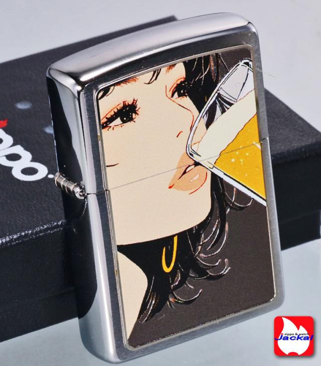 ZIPPO/ガール柄　Drinking Girl ドリンキング ガール ブラッシュクローム イラスト プリントメタル貼り　SO-KC画像6