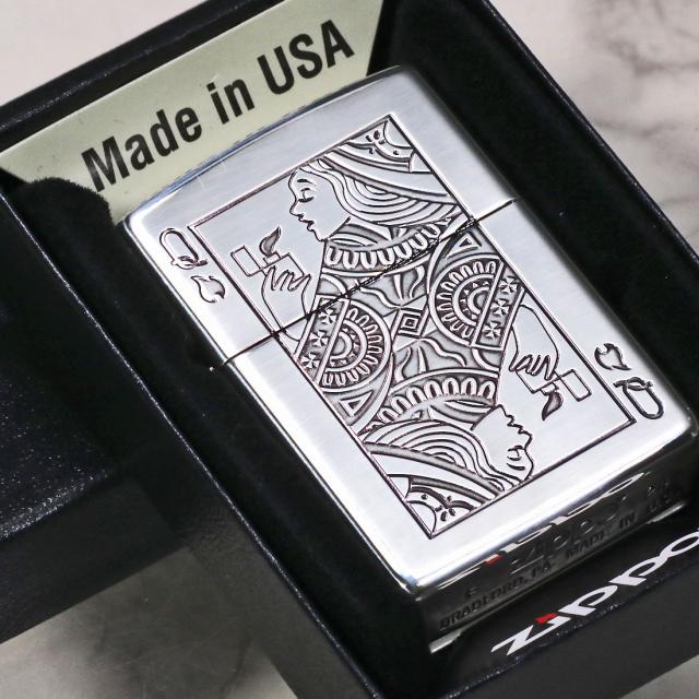 ZIPPO/ZP トランプ  クイーン ウインディ 銀イブシ エッチング TR-Q画像3