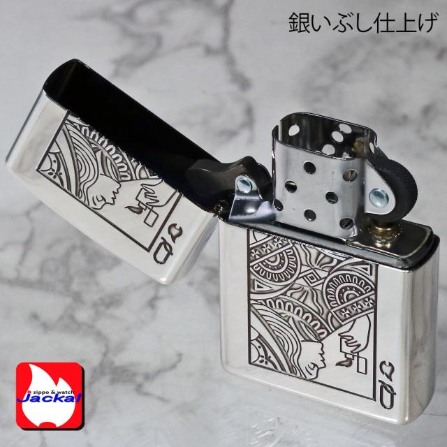 ZIPPO/ZP トランプ  クイーン ウインディ 銀イブシ エッチング TR-Q画像4