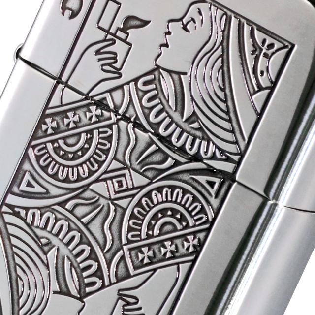 ZIPPO/ZP トランプ  クイーン ウインディ 銀イブシ エッチング TR-Q画像7
