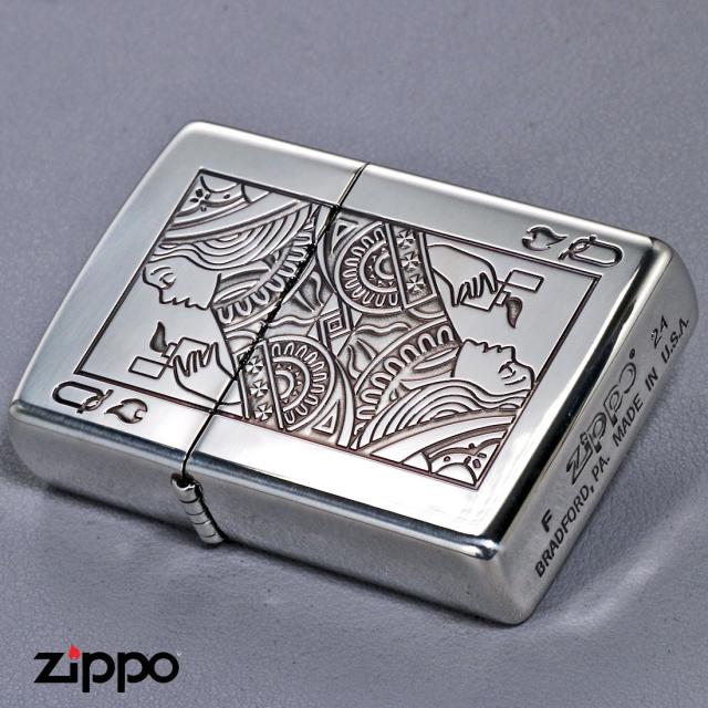 ZIPPO/ZP トランプ  クイーン ウインディ 銀イブシ エッチング TR-Q画像8