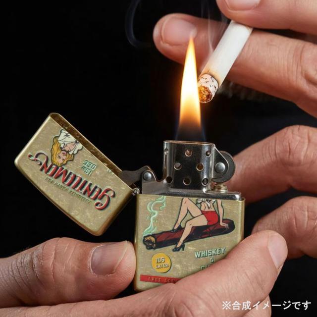 ZIPPO/USオリジナルZIPPO 2025 ガール柄 WHISKEY AND CIGAR ストリートブラス プリント加工 Z48267-125623画像8