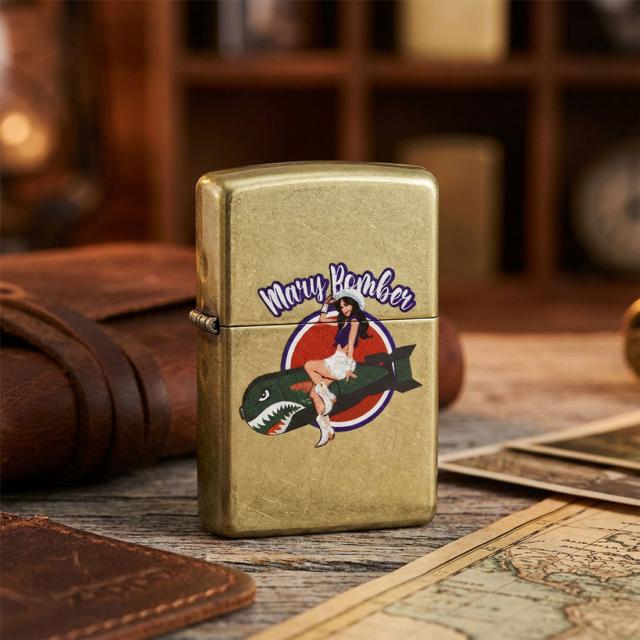 ZIPPO/USオリジナルZIPPO 2025 ガール柄 MARY BOMBER 爆撃機シンボルガール ストリートブラス プリント加工 Z48267-125627画像8