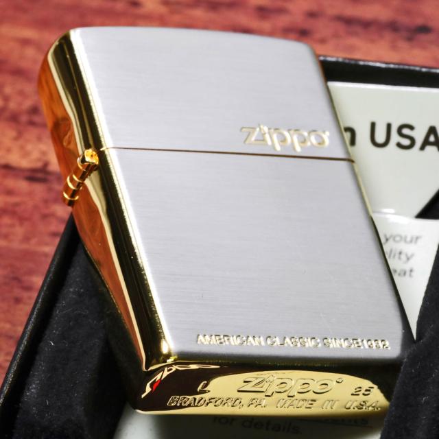 zippo ゴールドアクセント シルバーサテン仕上げ PREMIUM COLLECTION 20AC-IA画像3