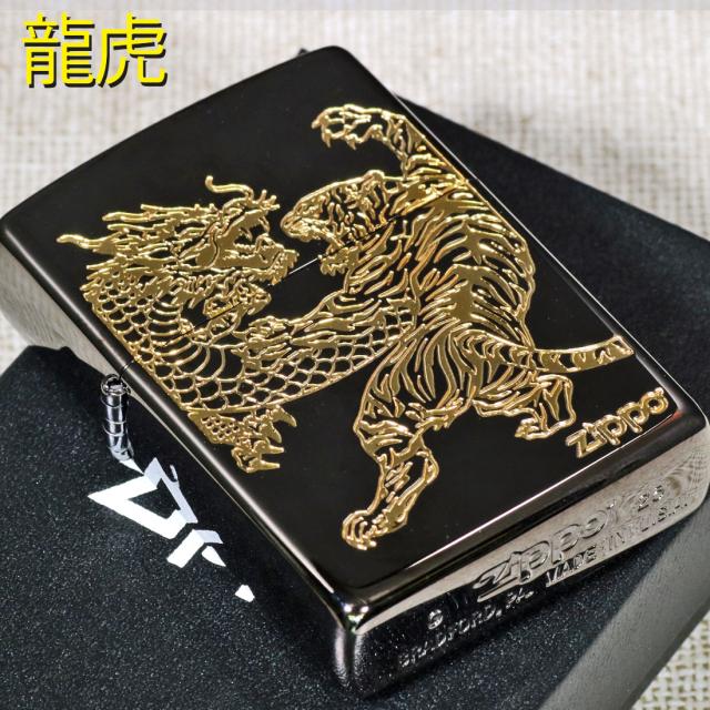 ZIPPO/龍虎黒金 BNiミラー 金コンビ エッチング 躍動感のある金色の龍と虎 RYKO-BG画像7