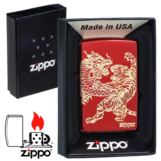 ZIPPO/龍虎赤金 イオンコートレッド 金コンビ エッチング 躍動感のある金色の龍と虎 RYKO-RG画像4