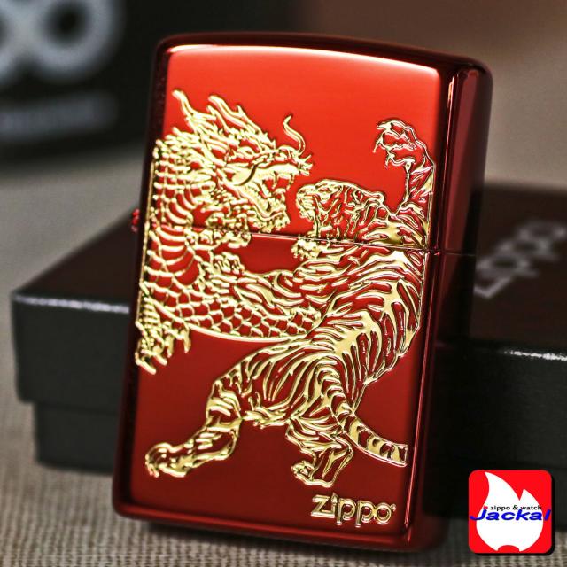 ZIPPO/龍虎赤金 イオンコートレッド 金コンビ エッチング 躍動感のある金色の龍と虎 RYKO-RG画像5