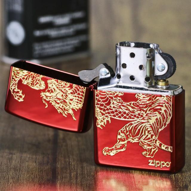 ZIPPO/龍虎赤金 イオンコートレッド 金コンビ エッチング 躍動感のある金色の龍と虎 RYKO-RG画像6