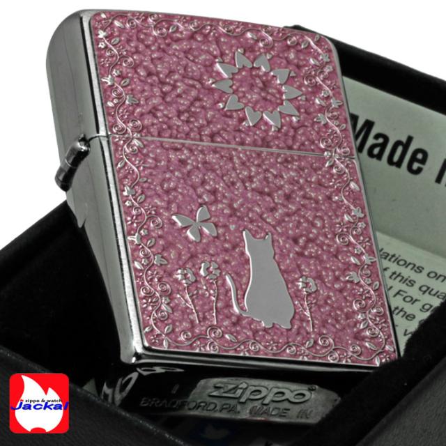 zippo(ジッポーライター)ネコ・細密メタルプレート貼り ピンクペイント 両面加工 画像3