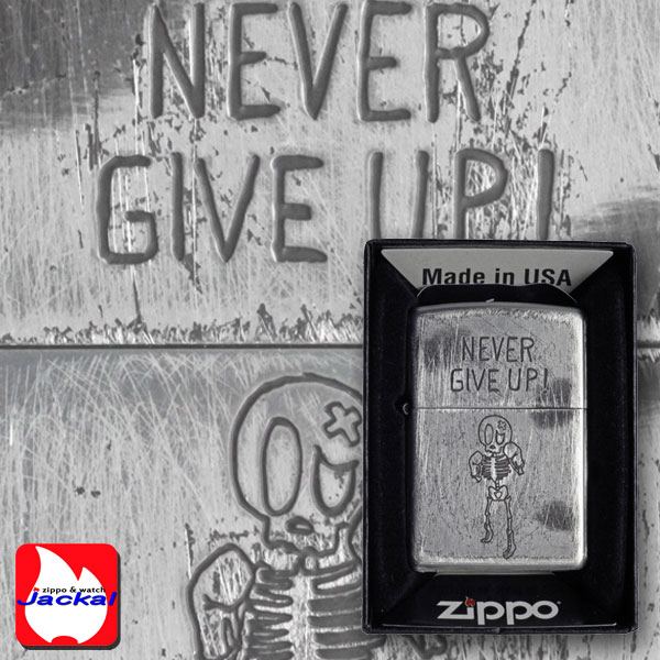 zippo(ジッポーライター)ファニースカル NEVER GIVE UP(あきらめないで?) ユーズド加工 画像3