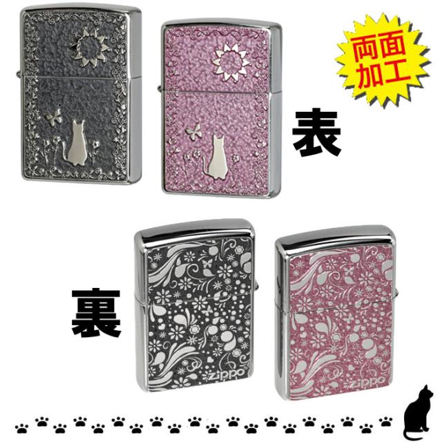 zippo(ジッポーライター)ねこ 細密メタルプレート貼り ピンク・グレー 画像5