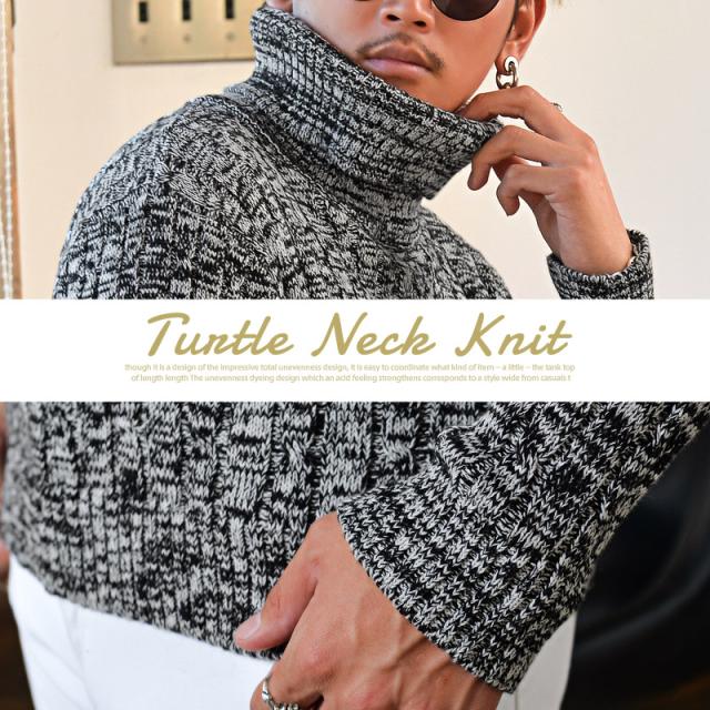 ニットタートルネックメンズセーター秋冬BITTERビター系【タートルネックニット】トップスメンズニットニットセーター白黒グレーハイネックニットソーケーブル編みケーブルニットカジュアル細身タイト通販ファッション 6