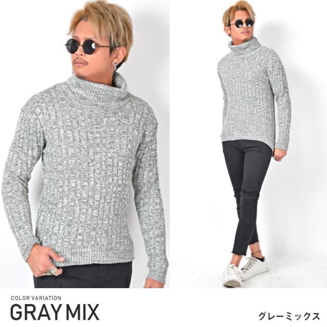 ニットタートルネックメンズセーター秋冬BITTERビター系【タートルネックニット】トップスメンズニットニットセーター白黒グレーハイネックニットソーケーブル編みケーブルニットカジュアル細身タイト通販ファッション 7