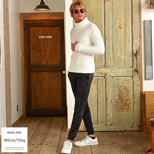 ニットタートルネックメンズセーター秋冬BITTERビター系【タートルネックニット】トップスメンズニットニットセーター白黒グレーハイネックニットソーケーブル編みケーブルニットカジュアル細身タイト通販ファッション 3