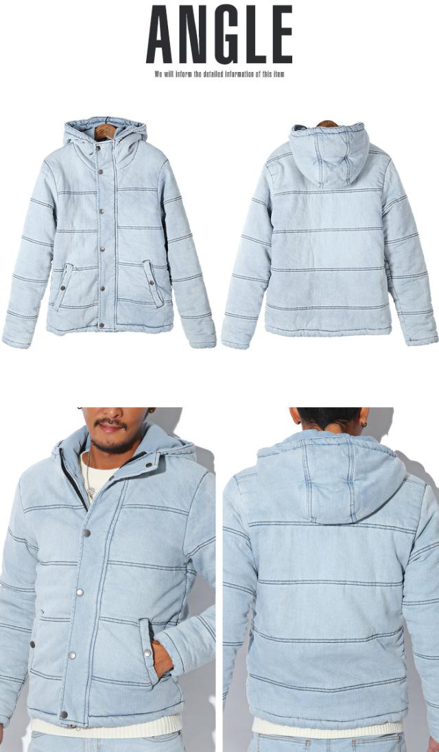 中綿ジャケット メンズ デニム ジャケット ブルゾン 冬 アウター BITTER ビター系 ダウンジャケット ストレッチデニム カットデニム インディゴ 厚手 フード 防寒 染め カモ 秋 16