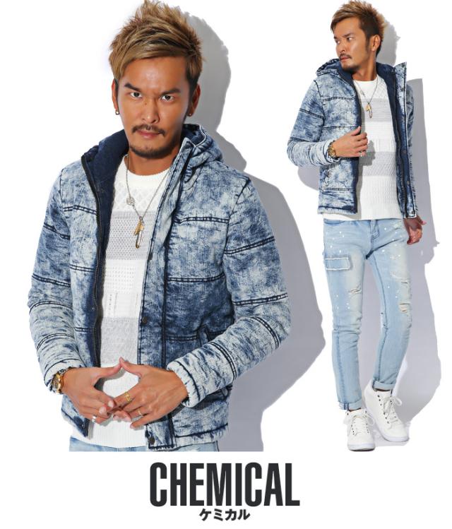 中綿ジャケット メンズ デニム ジャケット ブルゾン 冬 アウター BITTER ビター系 ダウンジャケット ストレッチデニム カットデニム インディゴ 厚手 フード 防寒 染め カモ 秋 13