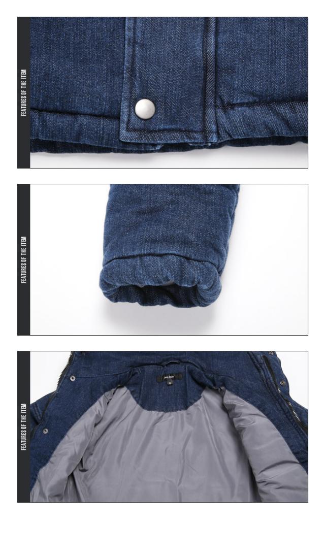 中綿ジャケット メンズ デニム ジャケット ブルゾン 冬 アウター BITTER ビター系 ダウンジャケット ストレッチデニム カットデニム インディゴ 厚手 フード 防寒 染め カモ 秋 18