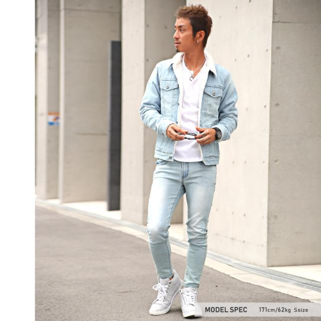 ボア デニムジャケット メンズ Gジャン ジージャン アウター BITTER ビター系 秋 冬 デニム ジャケット ブルゾン 裏ボア ヴィンテージ インディゴ ブリーチ 染め 加工 西海岸 服 4